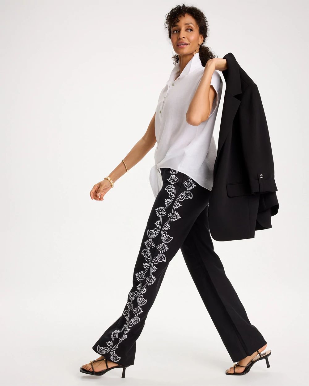 Embroidered Pull-On Wide-Leg Linen Pants | Chico's Embroidered Pull-On Wide-Leg Linen Pants | Chico's